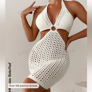 SHEIN Swim BohoFeel Ring Linked Cut Out Tie Backless Halter Cover Up Dress